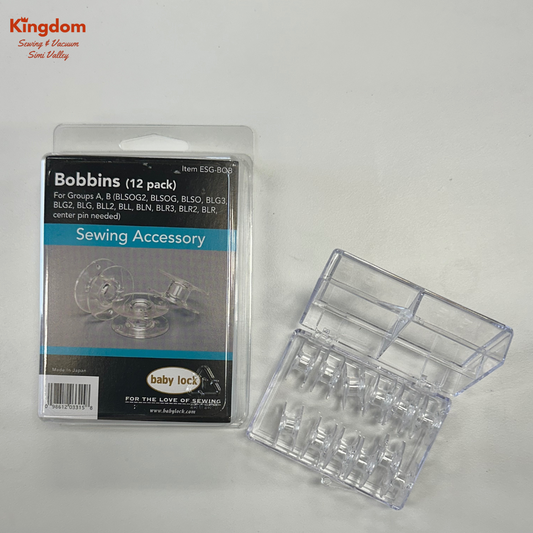 BABY LOCK BOBBINS - CLASS L FOR USE WITH CENTERING PIN, 12 BOBBINS WITH PLASTIC BOX